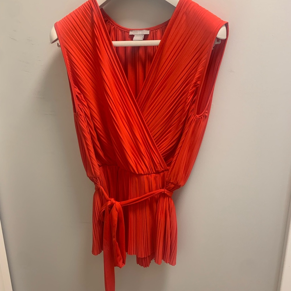 H&M Bright Red Pleated Top